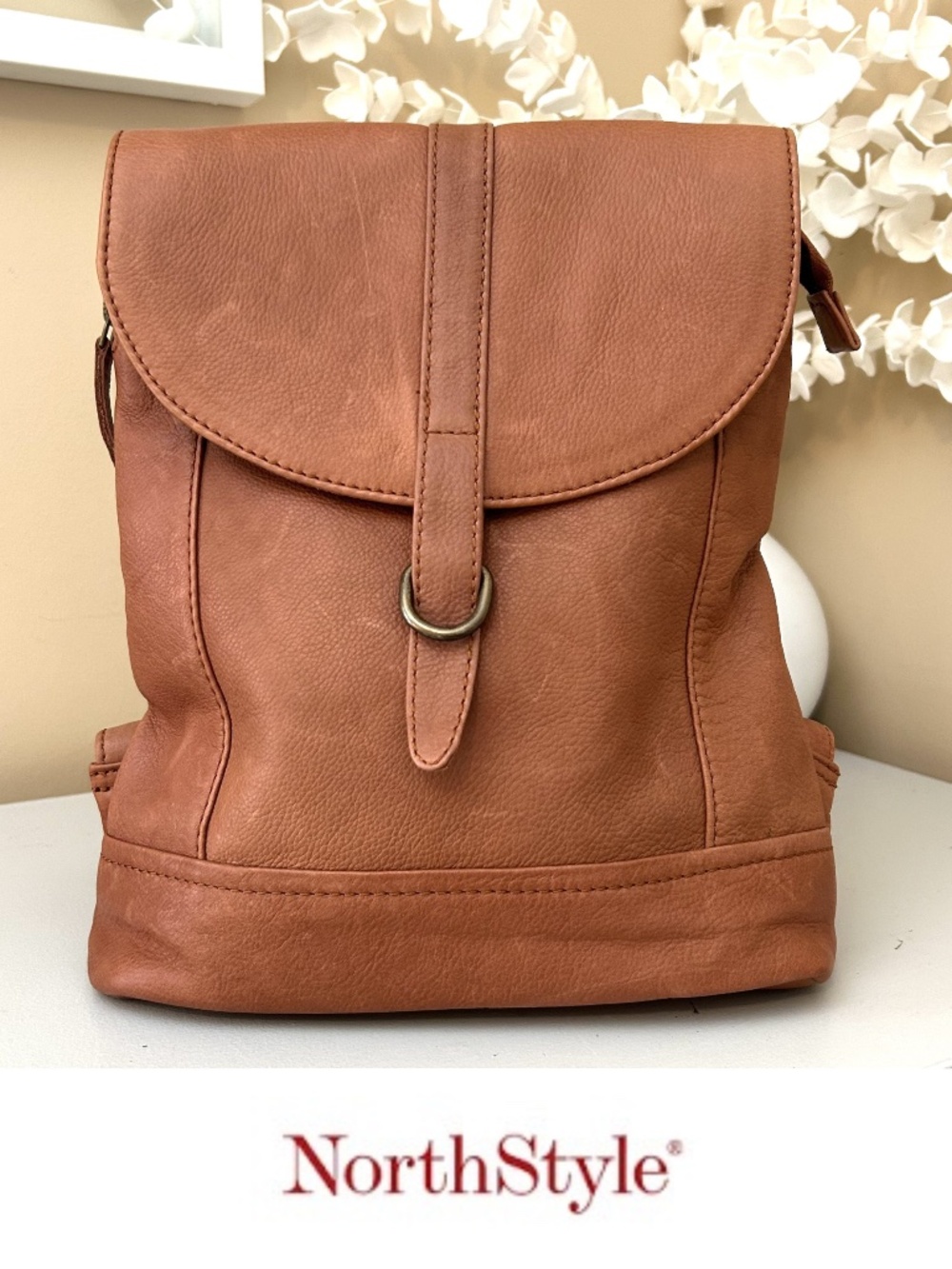 Like New! NorthStyle Saddle Leather Backpack